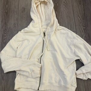 American Eagle Outfitters Cream Zip-Up Hoodie